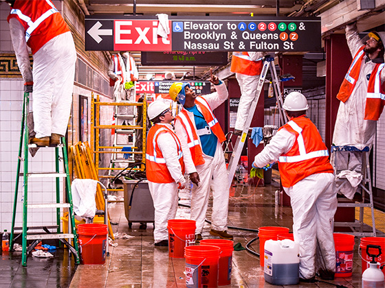 Cleaning a NYC subway station